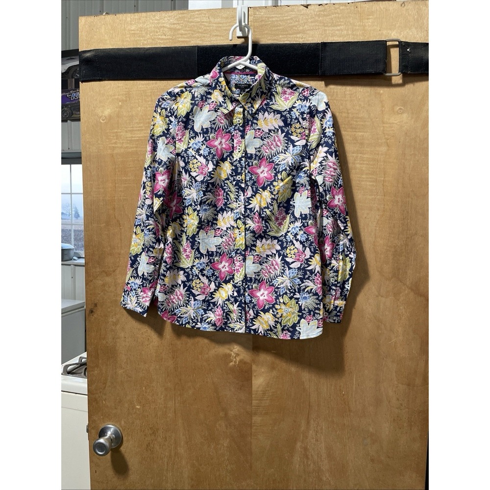 Talbots Navy Floral Button-Down Shirt with Pink &‎ Yellow Accents Colorful SP